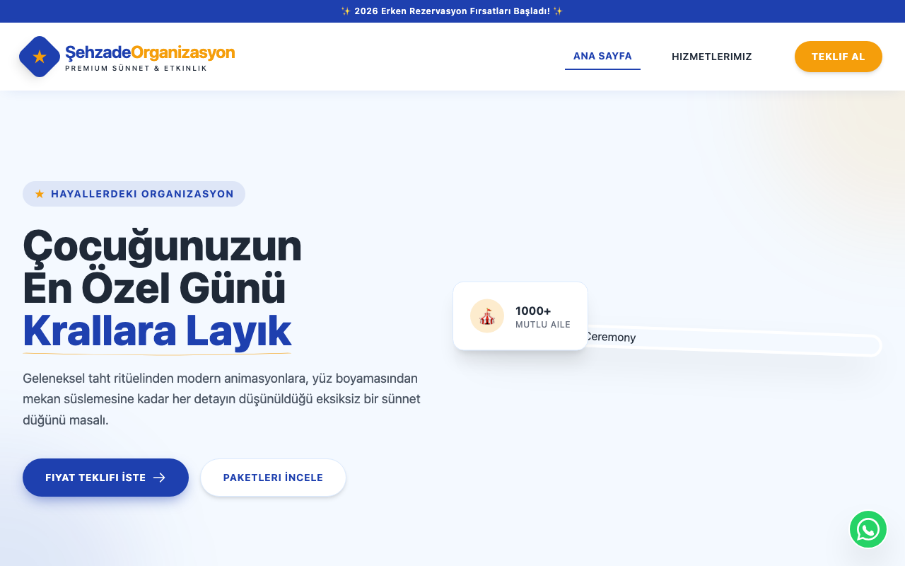 Şehzade Organizasyon | Premium Sünnet Düğünü & Çocuk Etkinlikleri